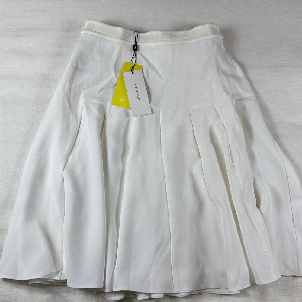 Karen Millen White Pleated A-Line Skirt Grosgrain Waistband US 6 NEW - Picture 3 of 7